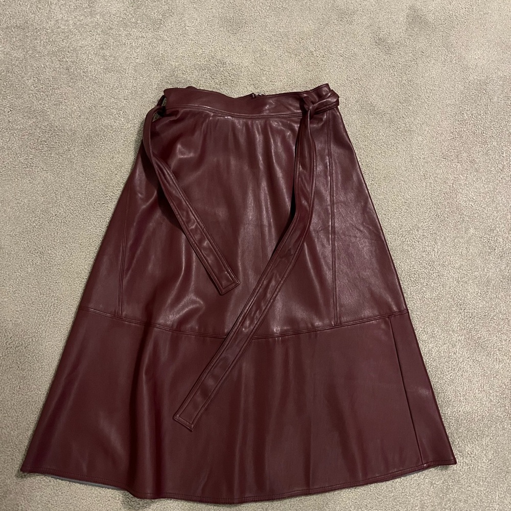 Ann Taylor Red Midi A-Line faux Leather Skirt